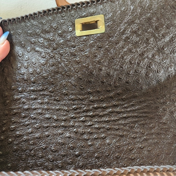 Vintage 1970s Ostrich Tooled Floral Leather Shoulder Bag Purse Boho Festival 70s - Picture 6 of 10